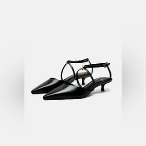 ZARA STRAPPY LEATHER KITTEN HEEL SHOES SIZE 9